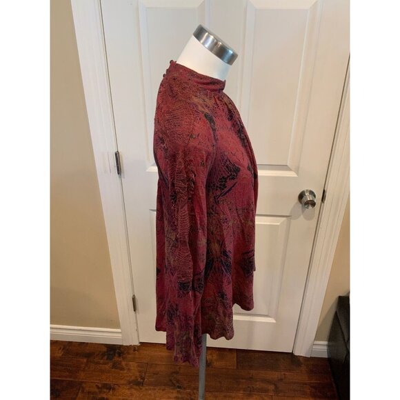 Free People Burgundy Mock Neck Shirt W/ Draped Front & V-Neck Back, Size XS - Picture 3 of 7